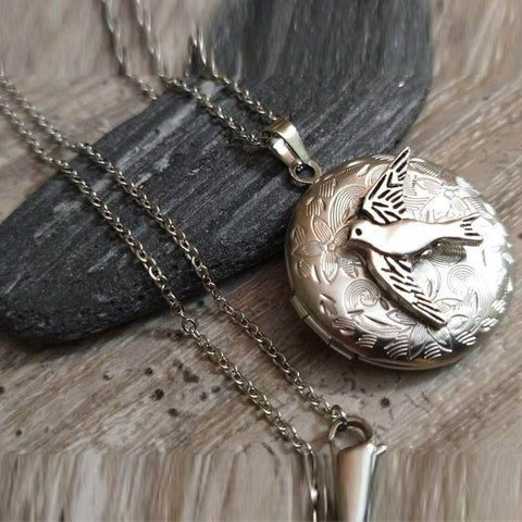 Silver Bird Locket Necklace