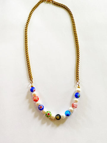 Recycled Glass & Pearl Necklace