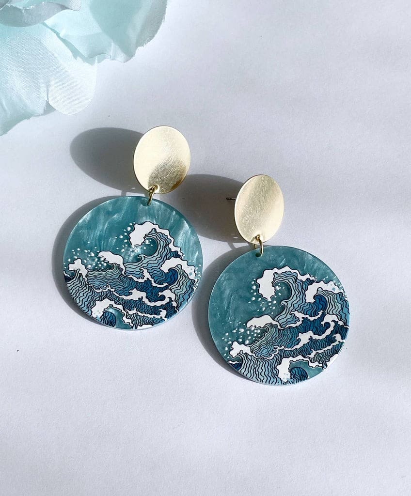 Beachy boho earrings acrylic statement earrings - Ocean Wave