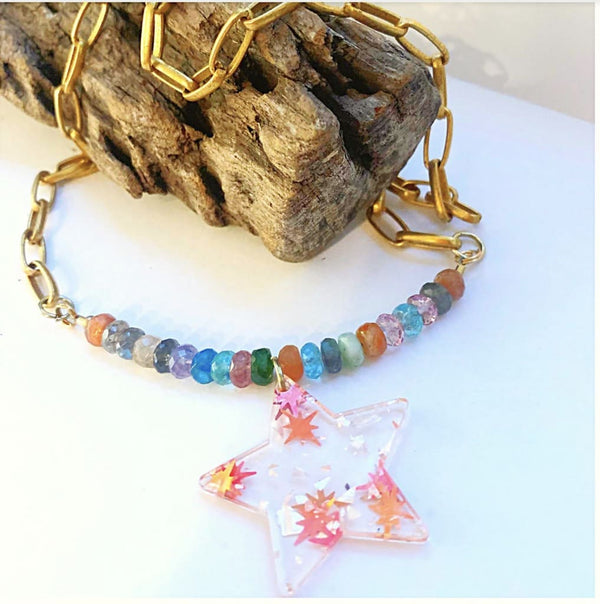 Etymology Jewelry - Star Necklace- Beaded Crystal Statement Necklace Jewelry