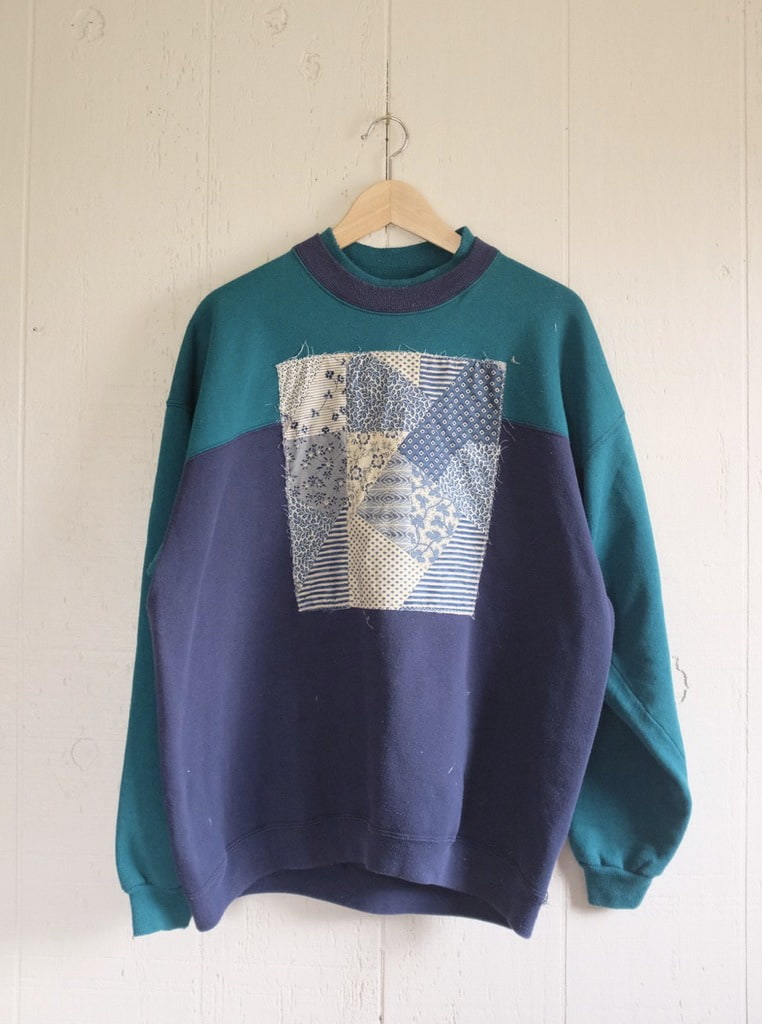 Reclaim Creative - Quilt Patch Pullover - Blue + Green XL