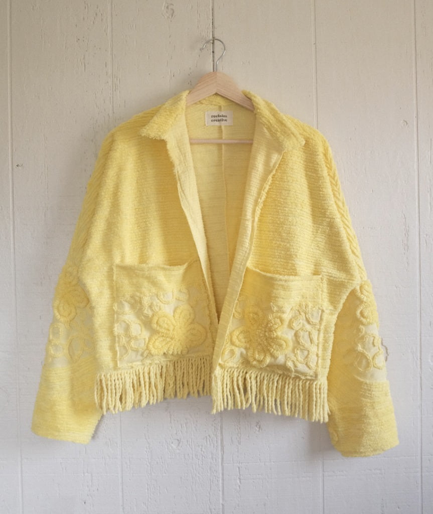 Reclaim Creative - Yellow + Fringe Chenille Coat - Size ML