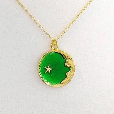 Crescent Moon Necklace, Green