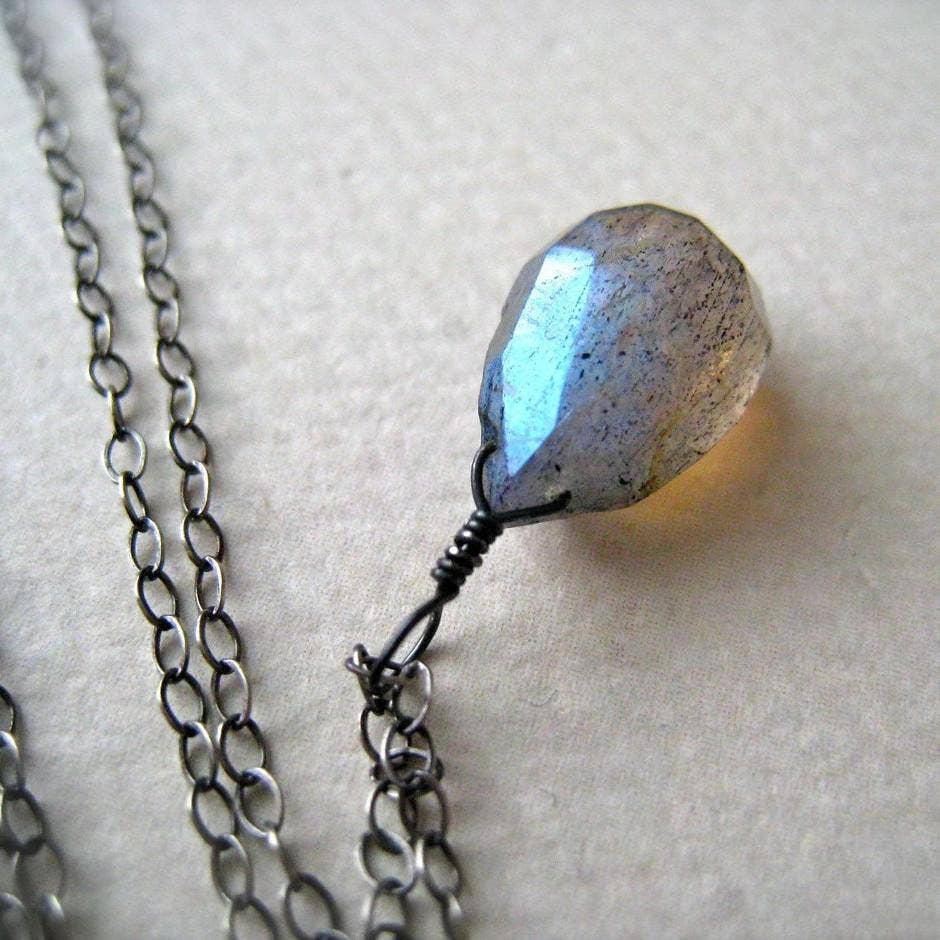 Foamy Wader - Lightning Necklace - flashing labradorite gem solitaire necklace