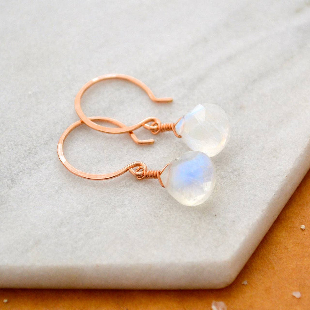 Foamy Wader - Moon Shadow Earrings - white rainbow moonstone gem drop earrings