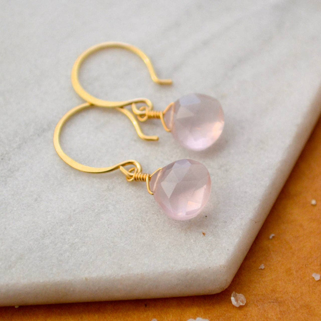 Foamy Wader - Vie en Rose Earrings - blush pink rose quartz gemstone drop earrings