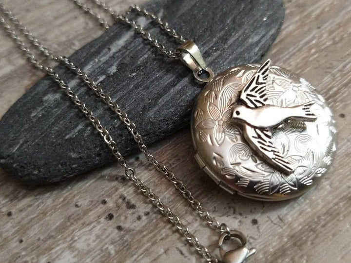 Silver Bird Locket Necklace