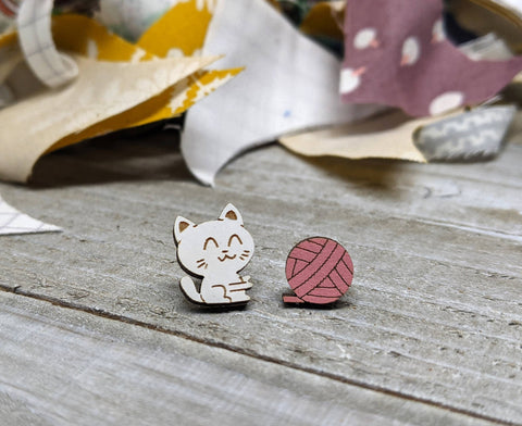 Cat & Yarn Studs