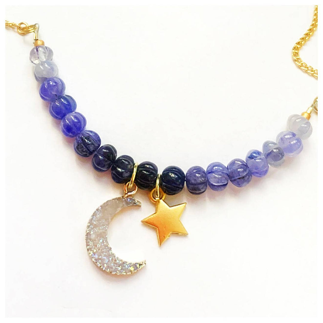 Etymology Jewelry - Moon and Stars Necklace - Celestial Necklace Zodiac Jewelry