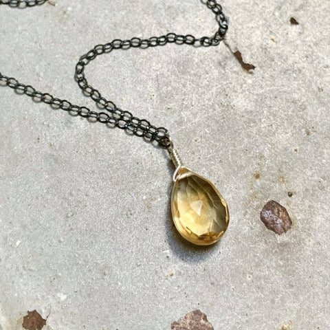 Honey Citrine Solitaire Necklace