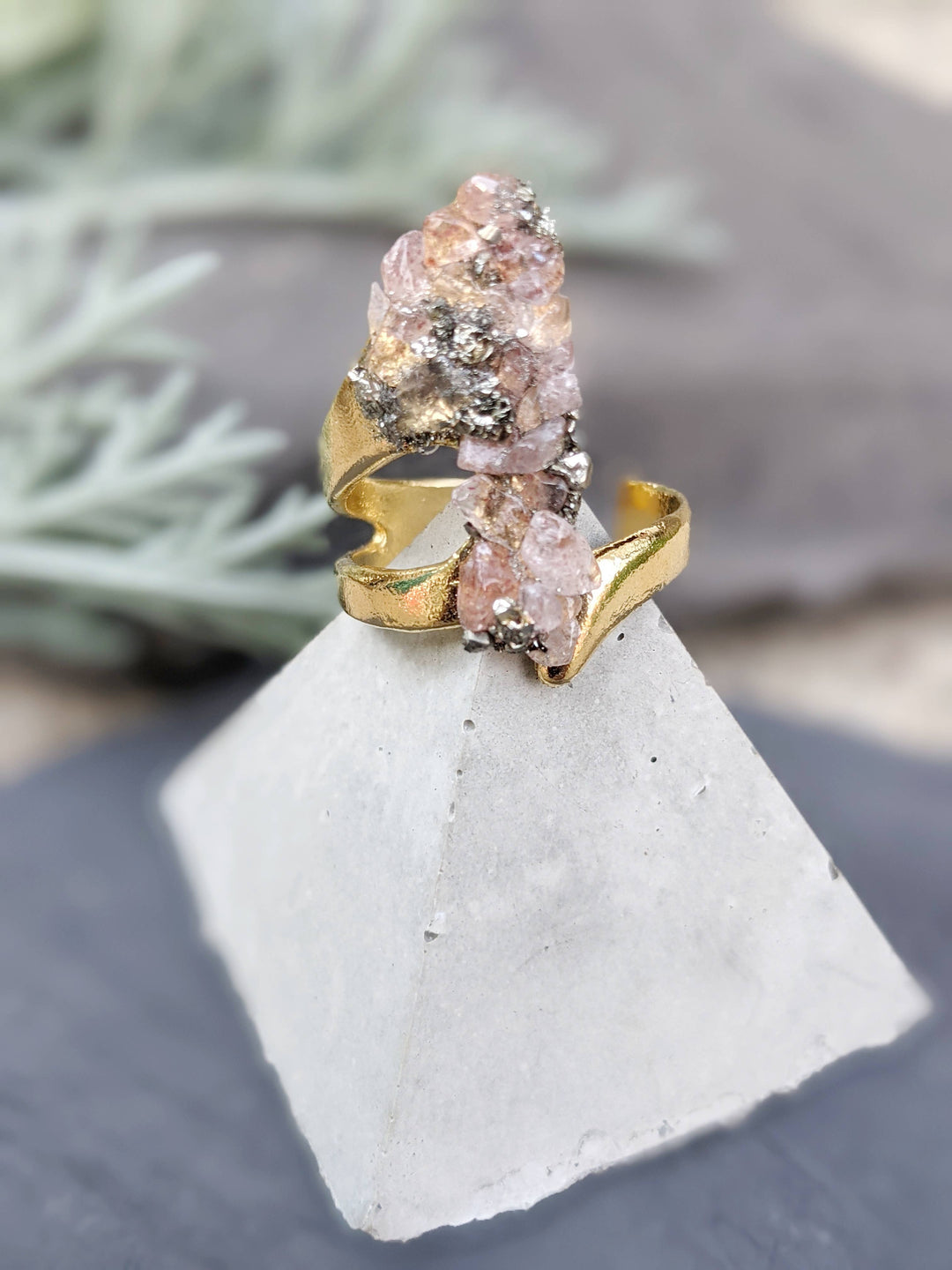 Dynamo - Gold and Pink Stone Adjustable Gold Plated Ring