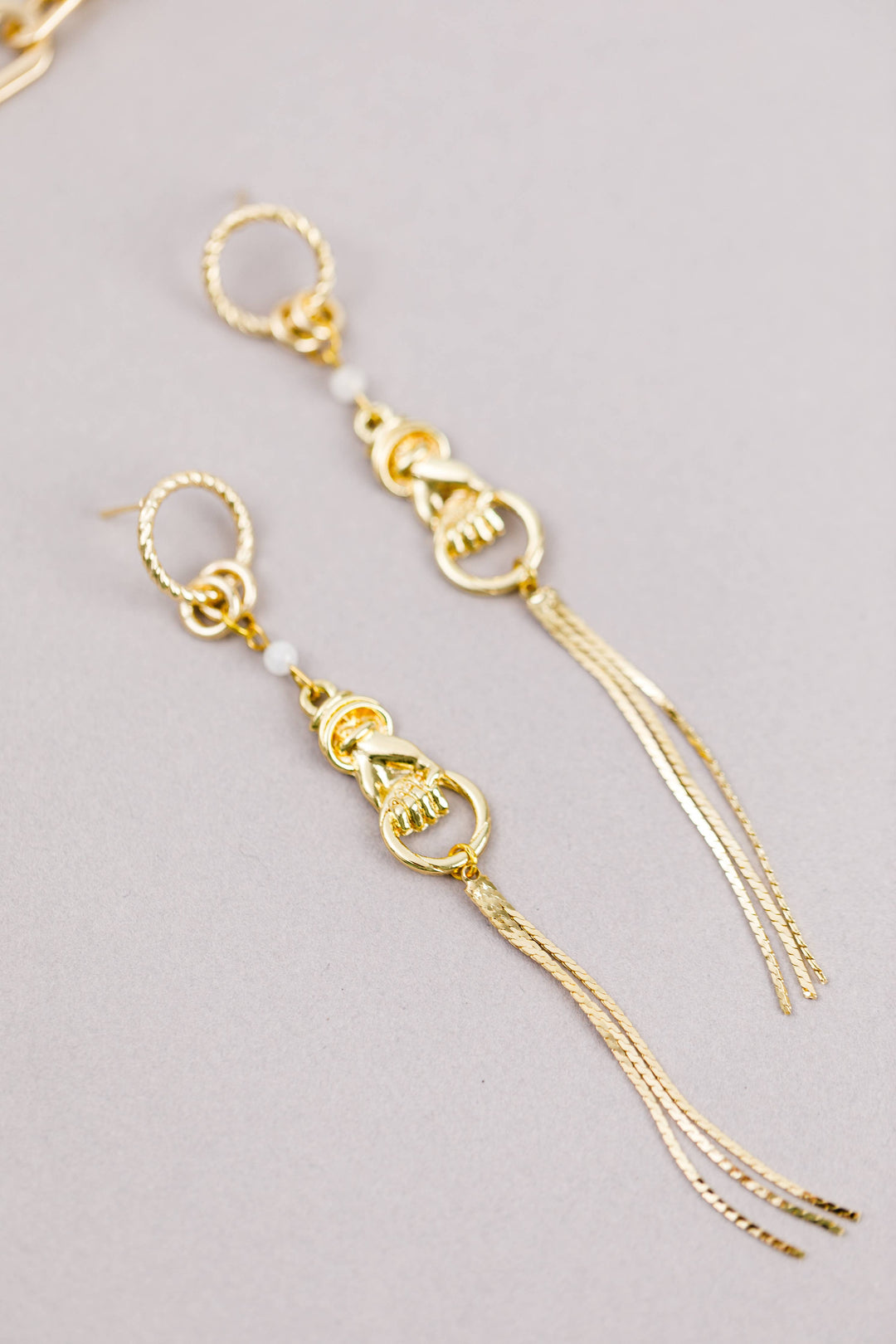 Dynamo - Gold Statement Stone Earrings Gemstone Long Dangle Earrings