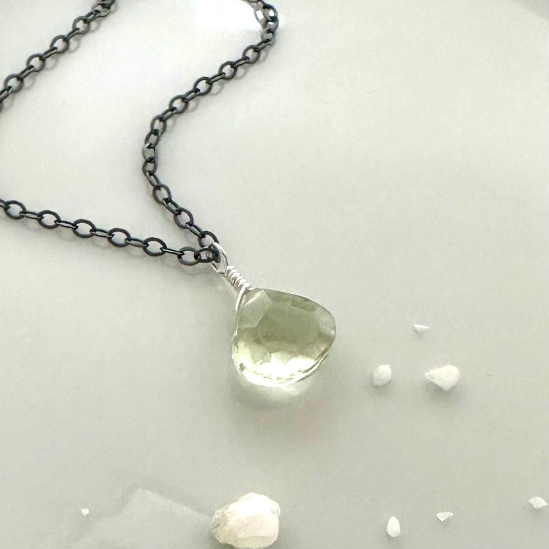 Foamy Wader - Ambergris Necklace - mint green amethyst gemstone solitaire necklace