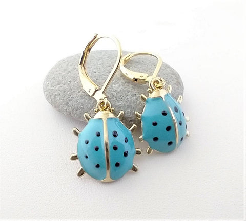 Blue Ladybug Earrings