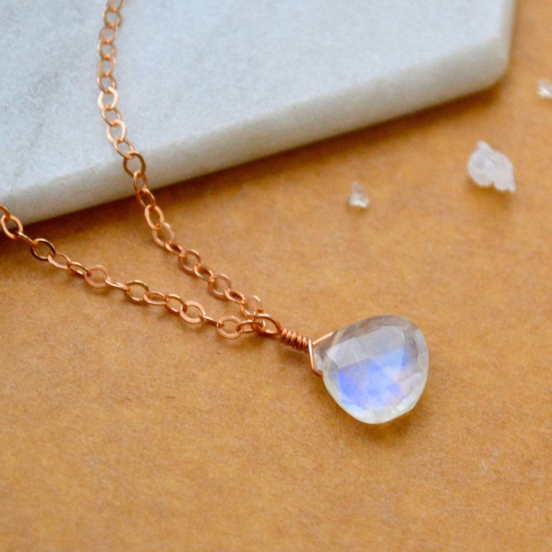 Foamy Wader - Moon Shadow Necklace - ethereal rainbow moonstone solitaire necklace