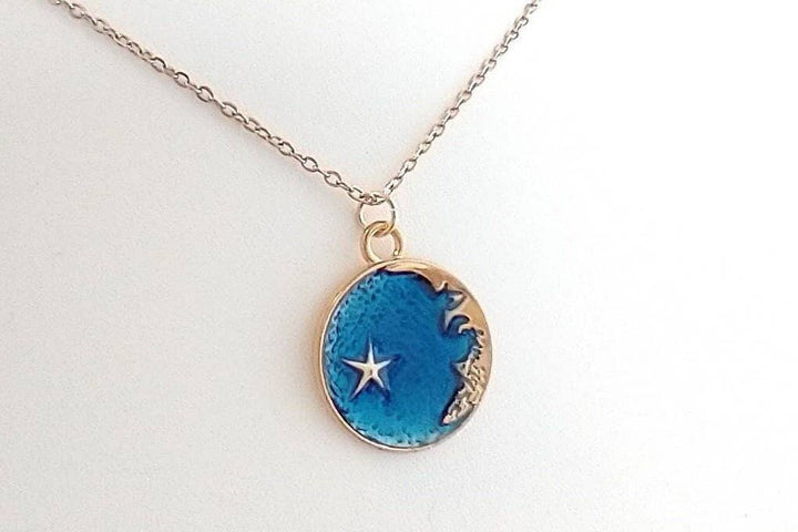 Crescent Moon Necklace, Blue